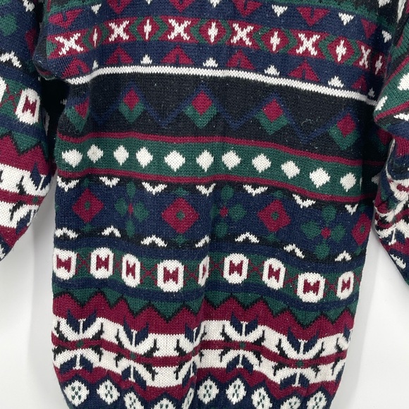 Vintage Cut 4 U Men's Turtleneck Patterned Knit Sweater Black, Burgundy & Green - Picture 14 of 16